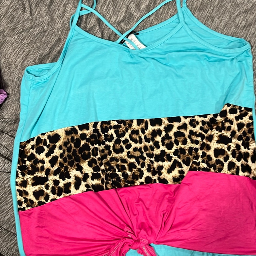 Hemish made in USA blue pink cheetah print criss cross